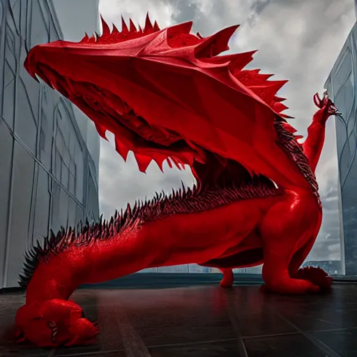 Prompt: a giant red dragon stuffed toy nft made by Ayami Kojima and beeple, vray render, unreal engine