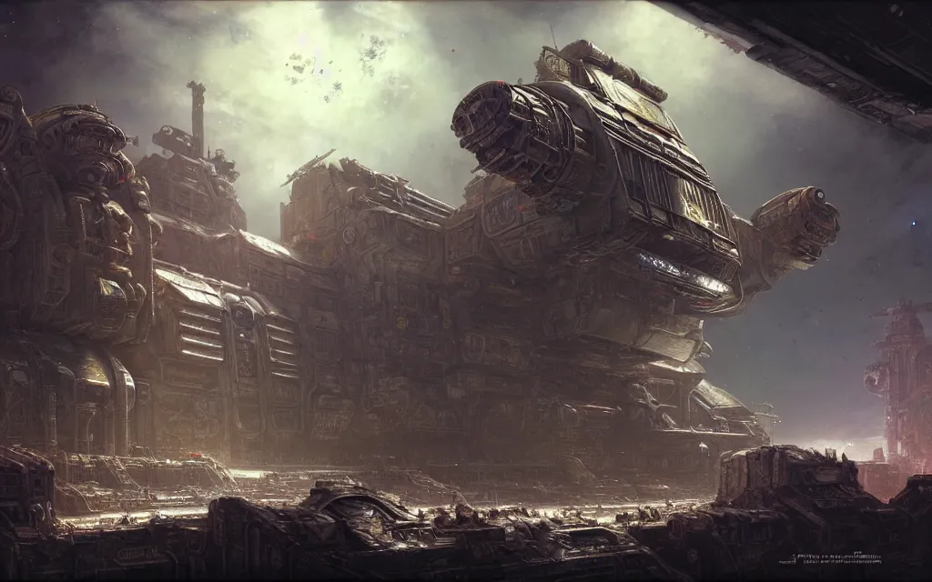 Image similar to a beautiful highly detailed matte painting of a huge derelict ancient cargo starship, Space Hulk, WarHammer 40k by Jose Daniel Cabrera Pena and Leonid Kozienko, designed by Ruan Jia. concept art