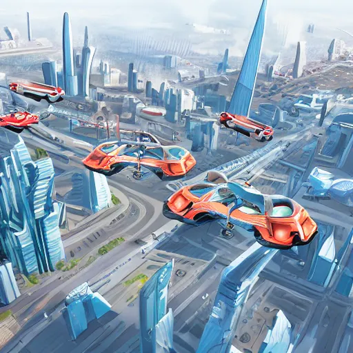 Prompt: flying cars traffic on futuristic city year 3000, trending on artstation