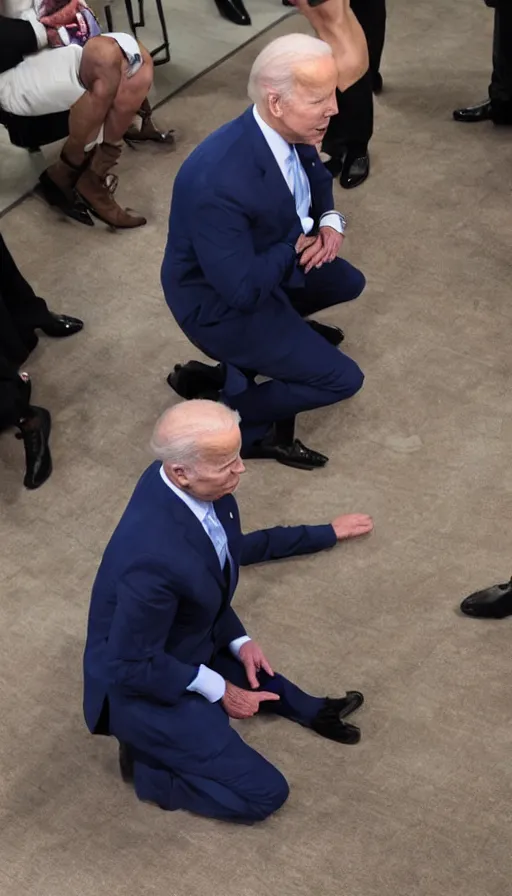 Prompt: photo biden on his knees asks for forgiveness