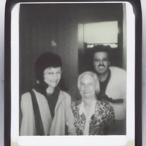 Prompt: old polaroid photo of first contact with the greys
