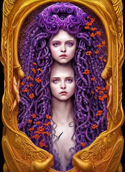 Prompt: professionally-painted ultradetailed ornate RPG award winning masterpiece illustration of beautiful symmetrical Medusa radiating glowing aura, fully clothed with an art nouveau flowery dress, digital airbrush painting, 3d rim light, hyperrealistic, artstation, cgsociety, kodakchrome, golden ratio