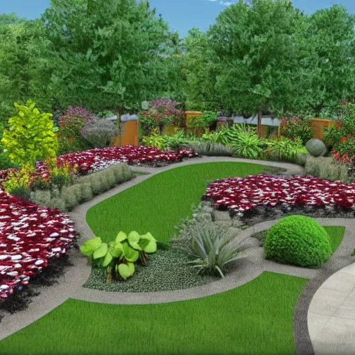 Prompt: garden layout rendering with flowers and plants native to ottawa canada