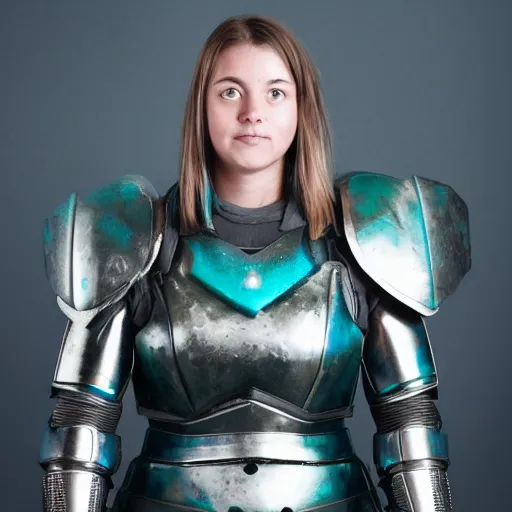 Prompt: photo of a female warrior with galaxy coloured armour