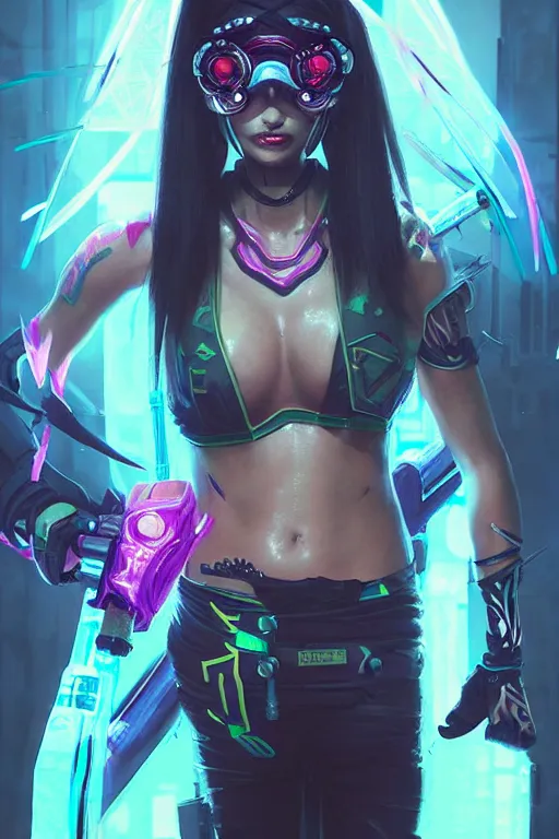 Image similar to akali from league of legends, cyberpunk futuristic neon. wearing ninja face mask decorated with traditional japanese ornaments by ismail inceoglu dragan bibin hans thoma greg rutkowski alexandros pyromallis nekro rene maritte illustrated, perfect face, fine details, realistic shaded, fine - face, pretty face, masterpiece