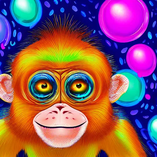 Prompt: excited young monkey underwater, sparkly, colorful, digital painting