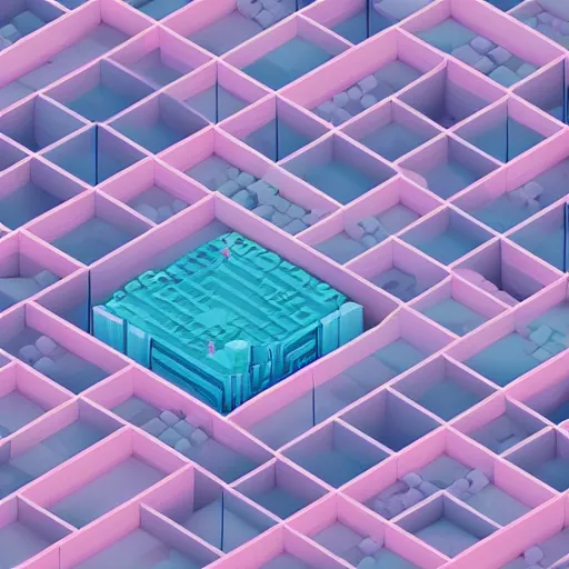 Image similar to tiny square isometric city, pastel colours, voxel, vray render, highly detailed