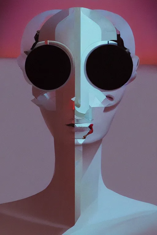 Image similar to woman wearing oculus and digital glitch head edward hopper and james gilleard, zdzislaw beksisnski, higly detailed