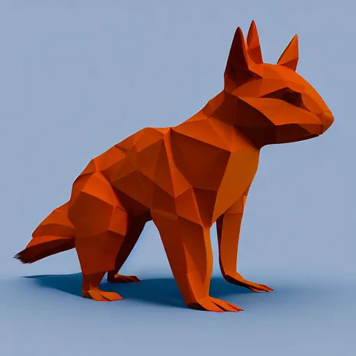 Image similar to 3 d model of low poly squirrel, polygonal, global illumination, blue background