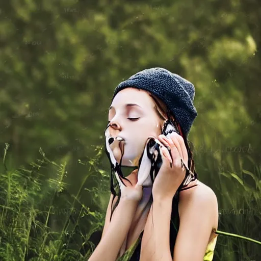 Prompt: a girl washing her face, photostock by Vasyl Dolmatov