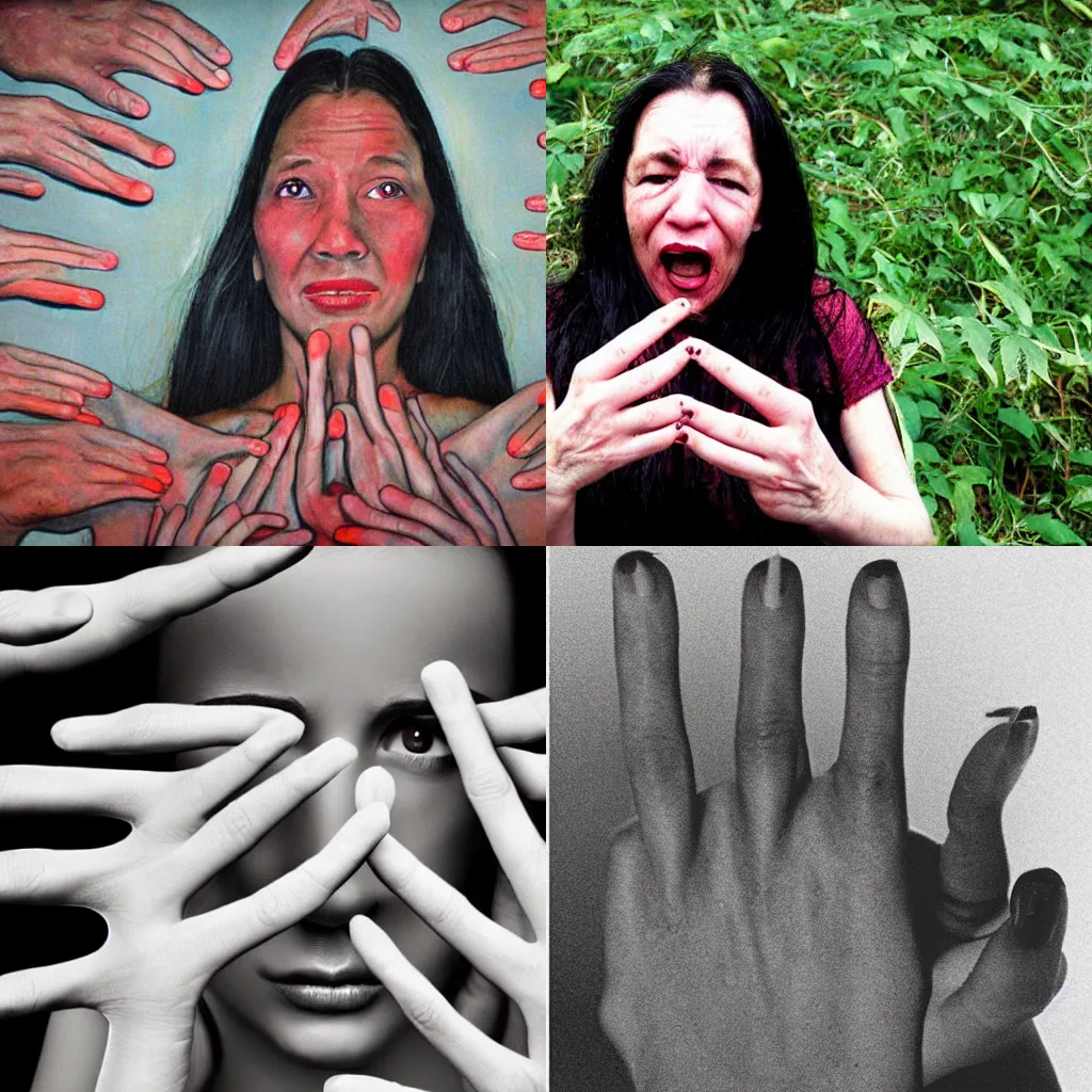 Prompt: woman with thousands of fingers