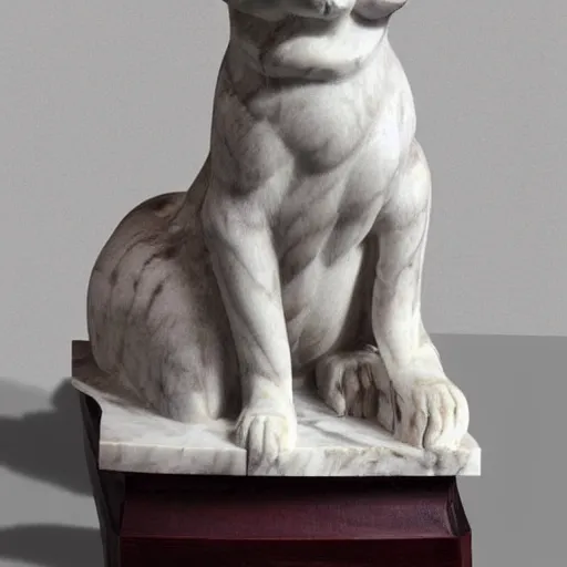 Image similar to a cat is sitting, marble statue, antique style, dramatic lightning,