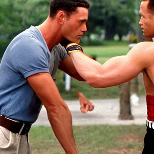 Image similar to forrest gump punching chet hanks in the jaw