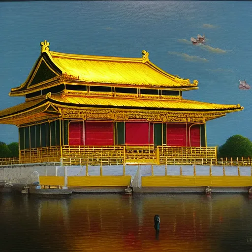 Prompt: dutch master style oil painting of the golden pavilion, high art