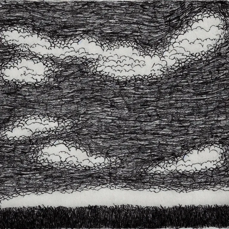 Image similar to pen and ink drawing of foggy night sky, crosshatching, edward gorey, hatches