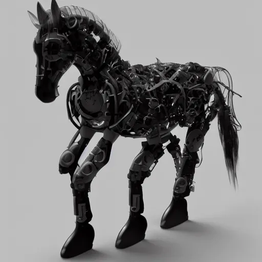 Image similar to a cybernetically enhanced horse, digital art, 3 d render, blender,