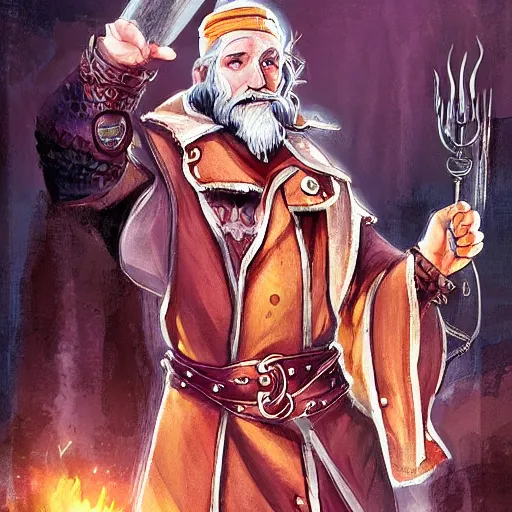 Image similar to Young bearded John Malkovich as Tarski Fiume, half-elf Time Wizard, iconic character art by Wayne Reynolds for Paizo Pathfinder RPG