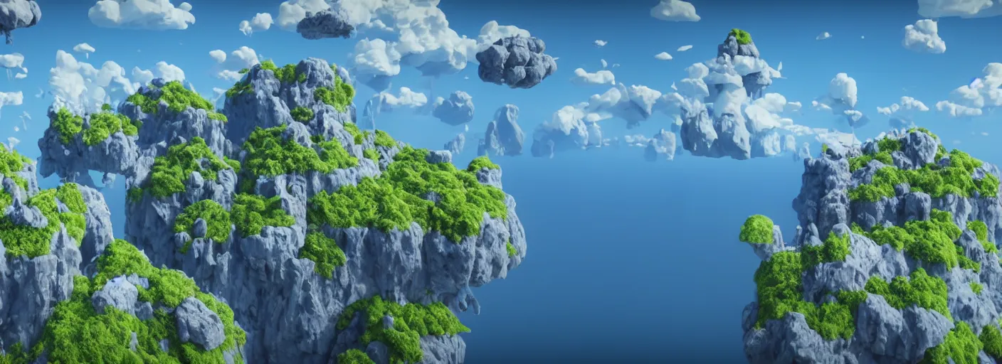 Prompt: Floating Islands in the Sky Highly detailed, photorealism, HD quality, 8k resolution, cinema 4d, unreal engine 5, high quality, beautiful, cinematic