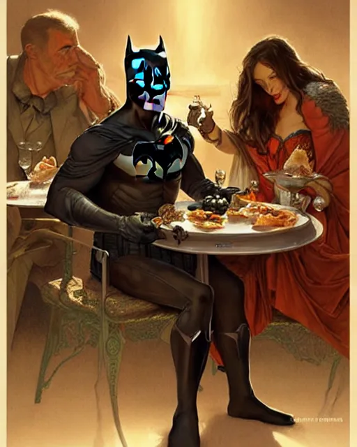 Prompt: Portrait of Batman & Robin having dinner in Porto,real life skin, intricate, elegant, highly detailed, artstation, concept art, smooth, sharp focus, art by artgerm and greg rutkowski and alphonse mucha