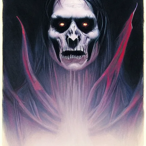 Prompt: head and shoulders portrait of a ghostly, shadowy, spectral wraith portrayed by tom cruise, d & d, fantasy, greg rutkowski, frank frazetta, alexandre chaudret, boris vallejo, michael whelan, miro petrov, hr giger, magali villeneuve, donato giancola