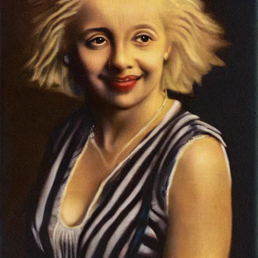 Prompt: young blonde woman einstein portrait