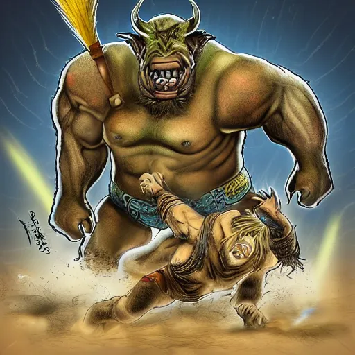 Image similar to An orc with a boar in a suplex, detailed digital art