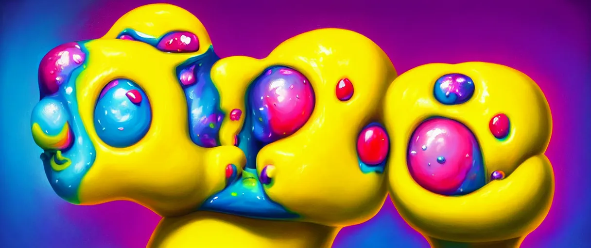 Image similar to hyperrealistic popart supercute melting! multicolored ice cream jason limon digital painting dramatic yellow lighting high angle hd 8k sharp shallow depth of field