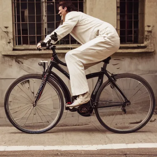 Prompt: Happy Frenchman on bike. Highly detailed. Highly realistic. High resolution. 8k. 4k. Dramatic.