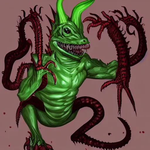 Image similar to big butcher anthropomorphic male lizardfolk posing scarily, scary angry pose, chasing you, bloody, covered in blood, fresh kill, cleaver, in a cave, earie setting, lovecraft eldritch horror, hyperdetailed, furaffinity, anthro art