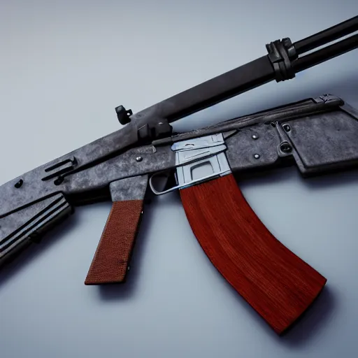 Prompt: Octane render of an AK-47 against a white background, 4k, ultra HD