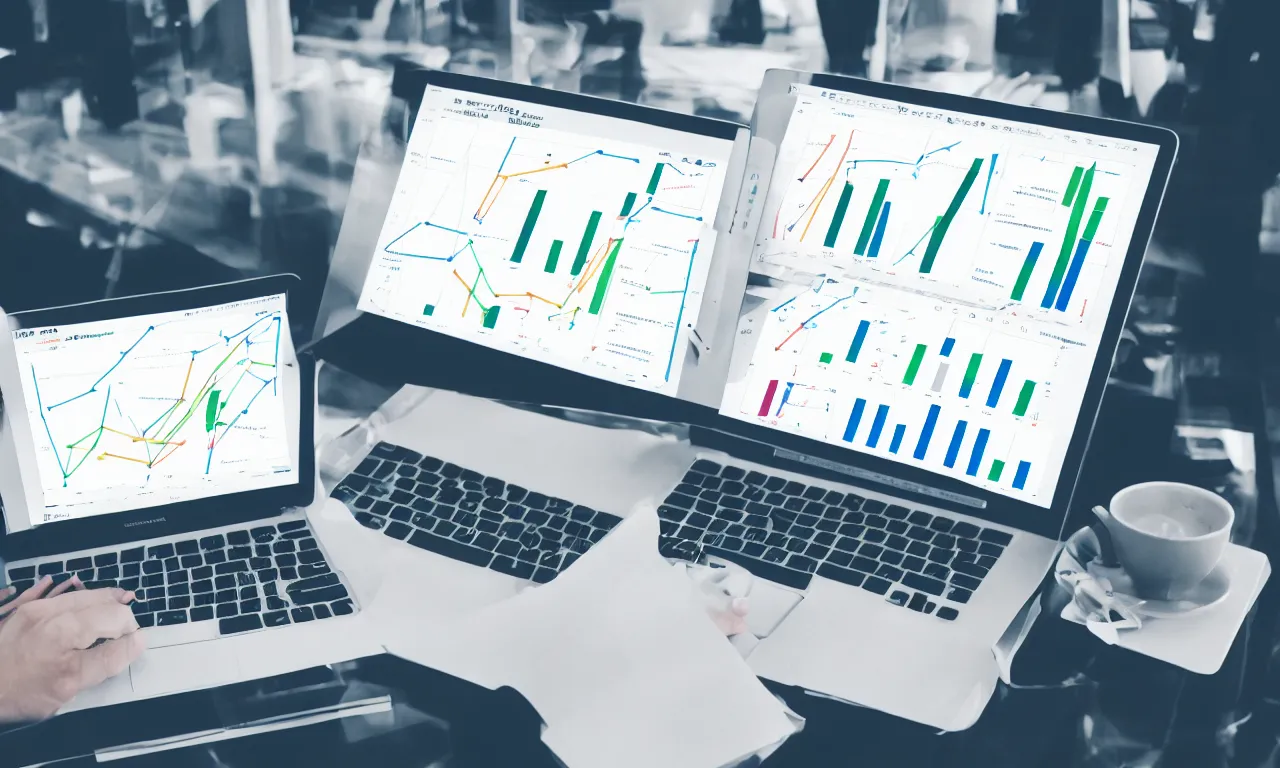 Prompt: business data graphs and web traffic, straight on camera