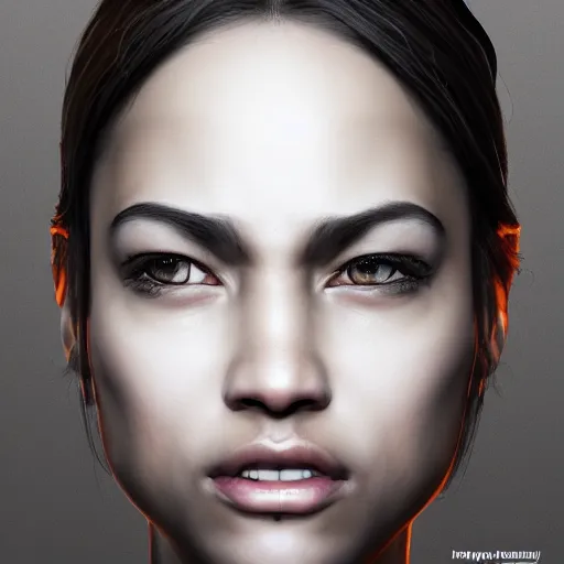 Prompt: hyperrealistic portrait of beautiful angry mixed race woman, photo realistic, symmetrical, dynamic lighting, artstation, poster, volumetric lighting, very detailed face, 4 k, award winning