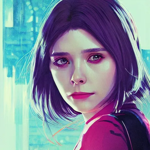 Image similar to elizabeth olsen portrait as manga girl, realistic shaded perfect face, fine details. anime. realistic shaded lighting poster by ilya kuvshinov katsuhiro otomo ghost - in - the - shell, magali villeneuve, artgerm, jeremy lipkin and michael garmash and rob rey