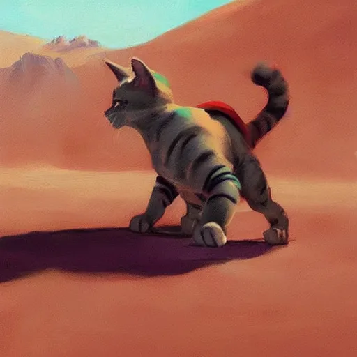Prompt: cat walking on mars, trending on artstation, art by greg manchess, guangjian, detailed digital art, artstation hd