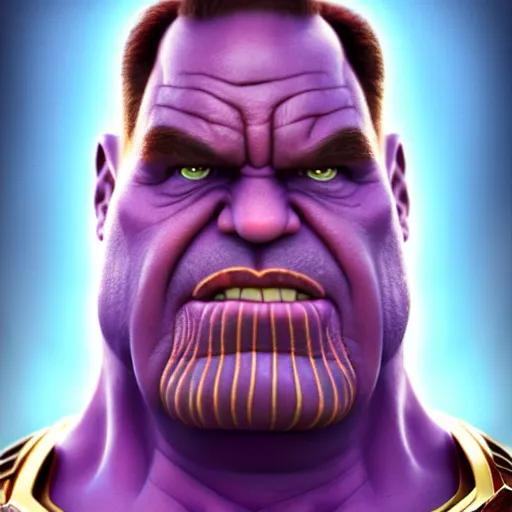 Image similar to a portrait of abdelfattah alsisi as thanos, the pixar adaptation, with same hairstyle, angry facial expressions, hyper detailed, digital art, trending in artstation, cinematic lighting, studio quality, smooth render, unreal engine 5 rendered, octane rendered