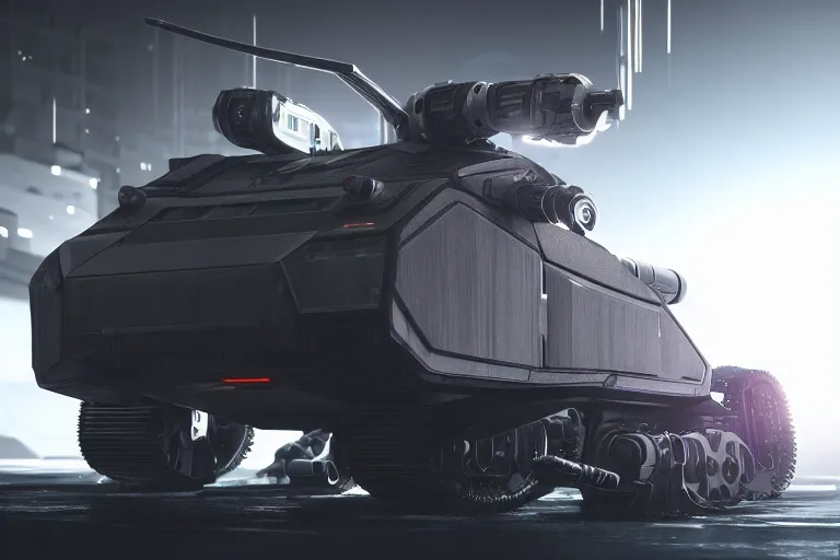 Image similar to cyberpunk robotic concept inspired tank, futuristic look, highly detailed body, very powerful, photorealistic camera shot, bright studio setting, studio lighting, crisp quality and light reflections, unreal engine 5 quality render