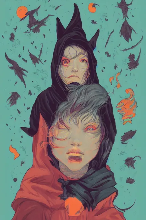 Image similar to portrait of a witch fire with hoodie by Sachin Teng and wlop