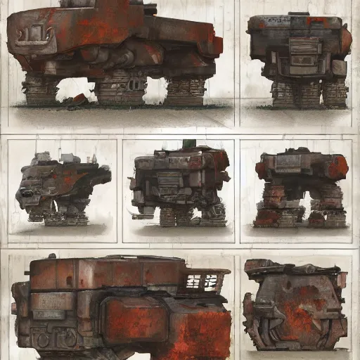 Prompt: digital painted rusted top - down tank spritesheet, matte background, unity asset store, by greg rutkowski, trending on artstation