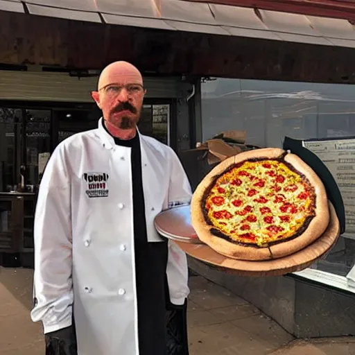 Prompt: Walter white running a pizza restaurant