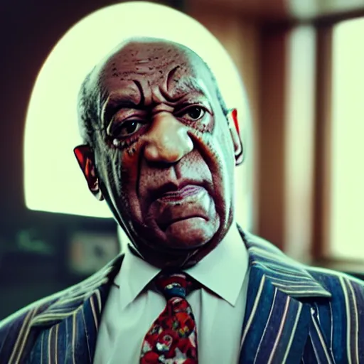 Image similar to Bill Cosby as a mixologist, cinematic lighting, dramatic, octane render, long lens, shallow depth of field, bokeh, anamorphic lens flare, 8k, hyper detailed, 35mm film grain