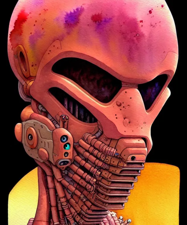 Image similar to a watercolor painting character portrait of a machine mutant in the style of jean giraud in the style of moebius trending on artstation deviantart pinterest detailed realistic hd 8 k high resolution