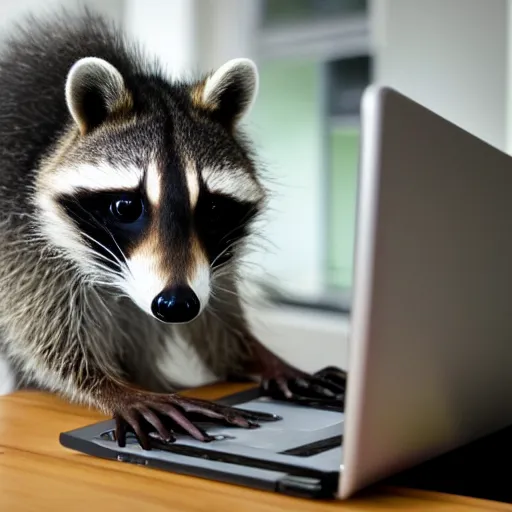 Prompt: A raccoon who is also a computer janitor