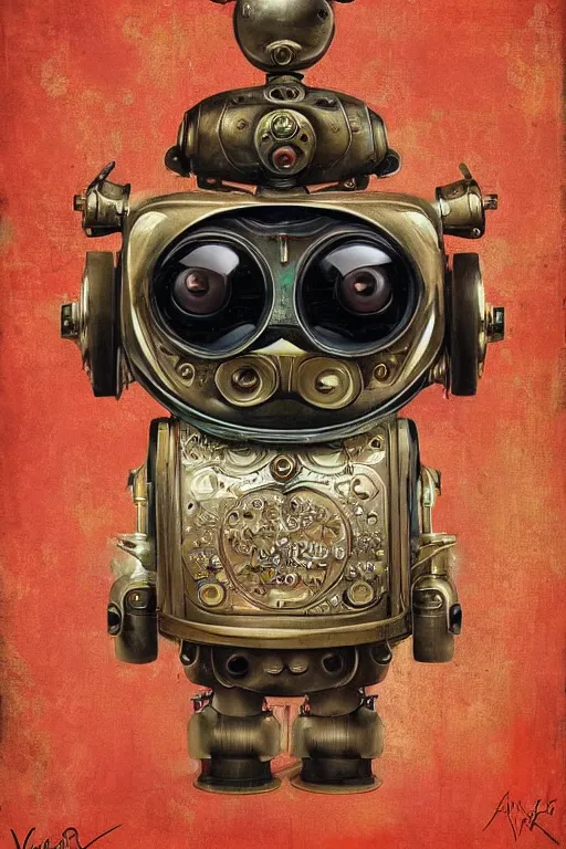 Prompt: art deco robot pug, made of ornate parts, victoriana, magic realism, jules verne steampunk, vivid colors, by mark ryden, tom bagshaw, trevor brown