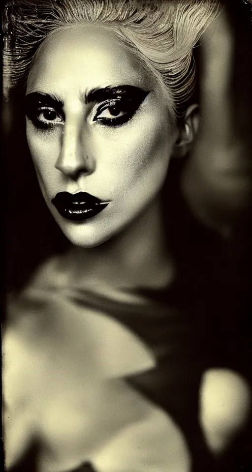 Image similar to a wet plate photograph, a portrait of Lady Gaga