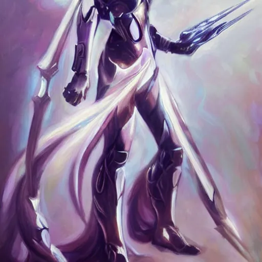 Image similar to Stunning painting of Saryn Prime warframe doing an elegant pose