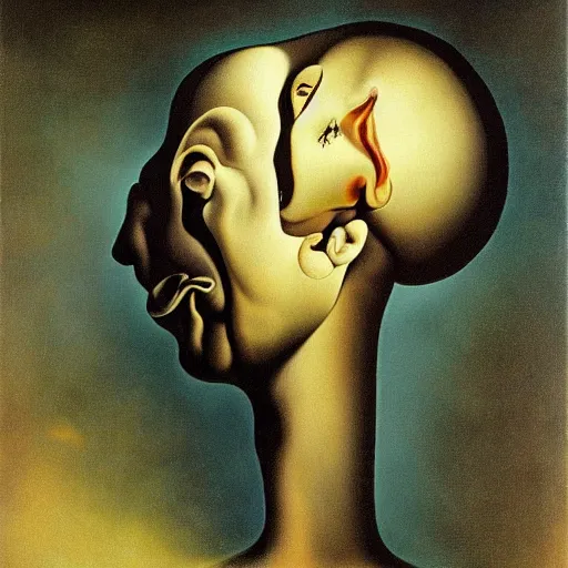 Image similar to surrealist painting of a man with a melting head, salvador dali