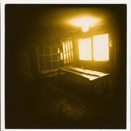 Prompt: polaroid of creepy basement, a lion lurks in the darkness. goetic sigils on walls. creepy atmosphere, liminal space.