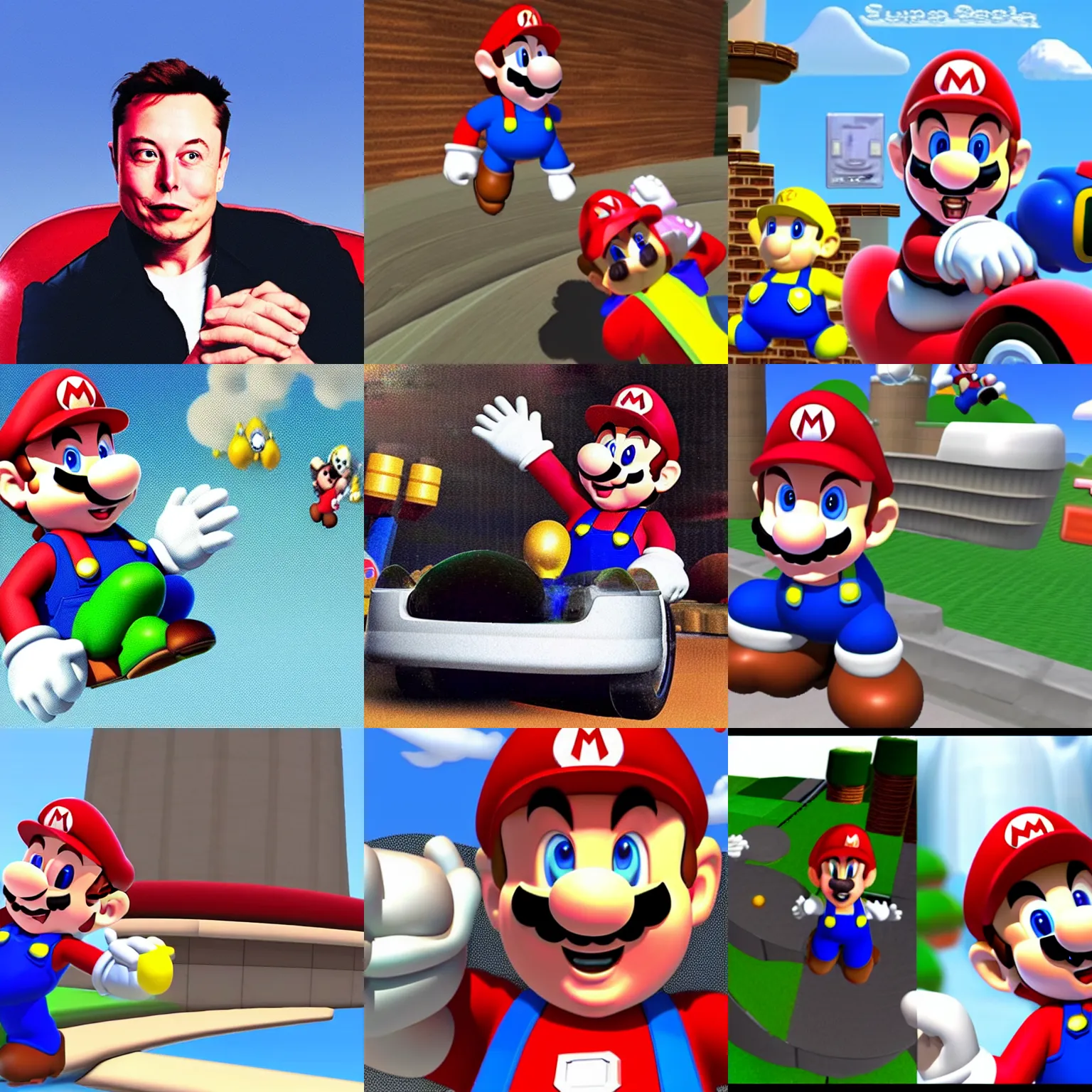 Prompt: elon musk in super Mario 64