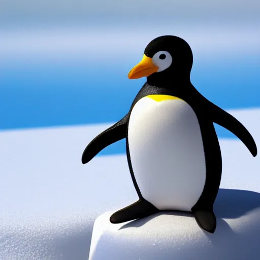 Prompt: render of penguin sitting on small piece of ice