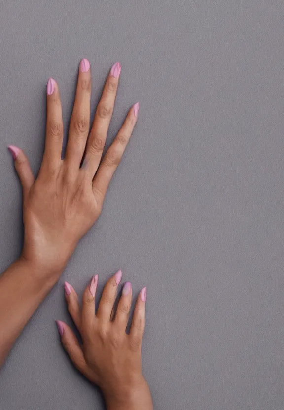 Image similar to ultra detailed photorealistic woman's hand with palm up and only 5 fingers, back of hand on the table, palm pattern visible, instagram photo, studio photo, 9 0 mm, f / 1. 4